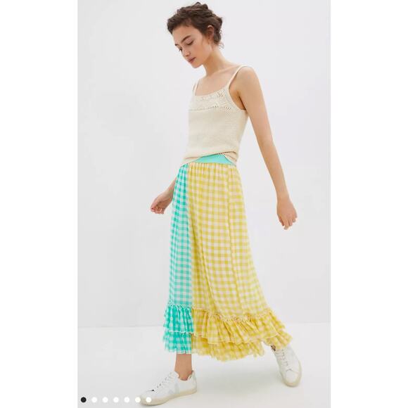 Eva Franco Lynsey Gingham Maxi Skirt Yellow Motif Size XS - Picture 3 of 12